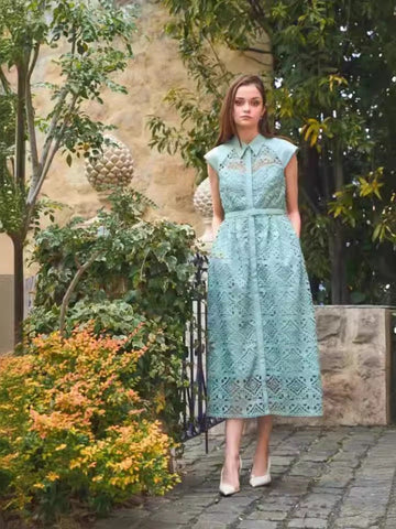 Summer Australian Holiday Wind Collar Sleeveless Belt To Collect Waist Water Lace Purple Dress Dress Dress